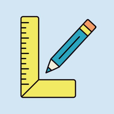 Carpenter kare ve kalem vektör düz simge. İnşaat, onarım ve inşaat. Web sitenizin tasarımı için grafik sembolü, logo, uygulama, UI