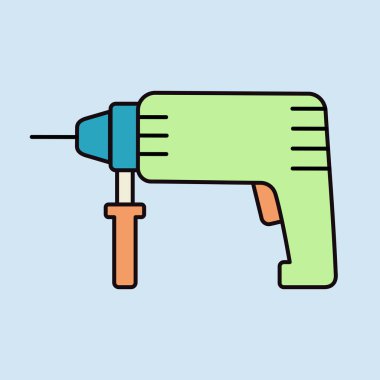 Elektrikli çekiç matkabı vektör düz simgesi. Sıkıcı ahşap ve metal ve tornavida işlevleri için ev aletleri. Perforatör vektör illüstrasyonu