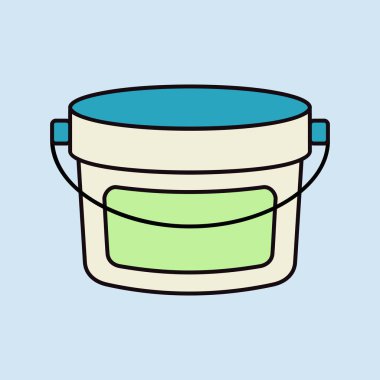 Boya veya yemek ikonu için plastik kova konteynır. Yapım, onarım ve inşa vektör tasarımı ve illüstrasyonu