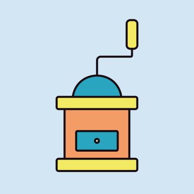 Klasik kahve öğütücüsü, ahşap kutu vektör renk ikonunda. Mutfak aletleri. Yemek pişirme web sitesi tasarımı, logo, uygulama, UI için grafik sembolü