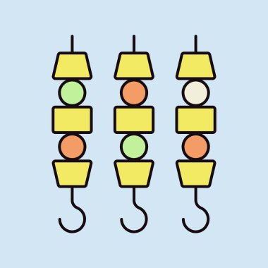 Izgara et kebabı şiş, vektör renk ikonu. Mutfak aletleri. Yemek pişirme web sitesi tasarımı, logo, uygulama, UI için grafik sembolü