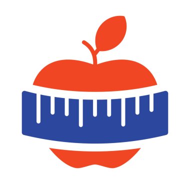 Şerit vektör simgesiyle ölçülen elma. Fitness ve kilo kaybı web sitesi için grafik sembolü ve uygulama tasarımı, logo, uygulama, UI