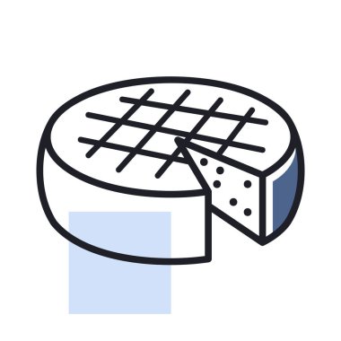 Kesilmiş vektör ikonlu sert peynir. Süt ürünleri tabelası. Yemek pişirme web sitesi ve uygulama tasarımı, logo, uygulama, UI için grafik sembolü