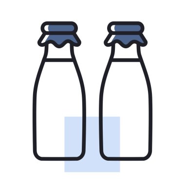 İki süt şişesi vektör simgesi. Süt ürünleri tabelası. Yemek pişirme web sitesi ve uygulama tasarımı, logo, uygulama, UI için grafik sembolü