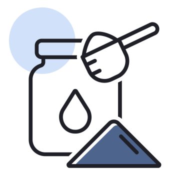 Süt tozu konserve ve kaşık vektör simgesi. Süt ürünleri tabelası. Yemek pişirme web sitesi ve uygulama tasarımı, logo, uygulama, UI için grafik sembolü