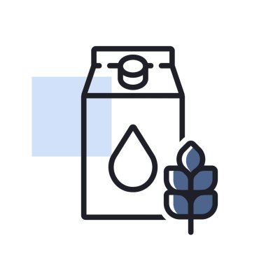 Lezzetli mısır gevreği ikonlu bir kutu süt. Süt ürünleri tabelası. Yemek pişirme web sitesi ve uygulama tasarımı, logo, uygulama, UI için grafik sembolü