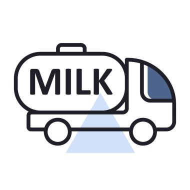 Süt teslimatı, süt vektör ikonlu kamyon. Süt ürünleri tabelası. Yemek pişirme web sitesi ve uygulama tasarımı, logo, uygulama, UI için grafik sembolü