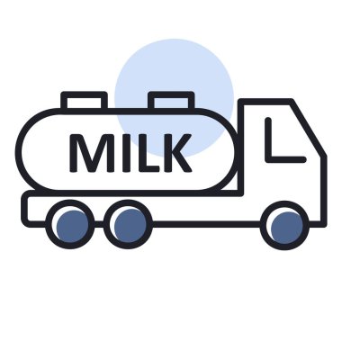 Süt teslimatı, süt vektör ikonlu kamyon. Süt ürünleri tabelası. Yemek pişirme web sitesi ve uygulama tasarımı, logo, uygulama, UI için grafik sembolü