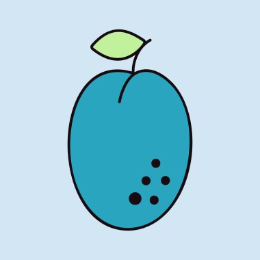 Plum with leaf vector icon. Graph symbol for food and drinks web site, apps design, mobile apps and print media, logo, UI