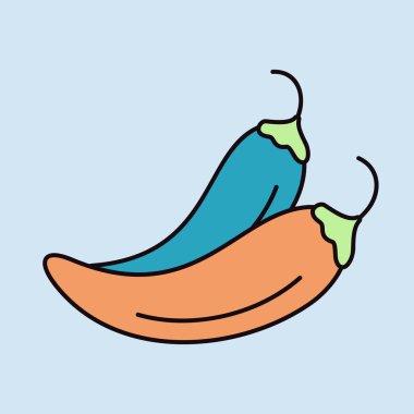 İki kırmızı biber izole edilmiş tasarım vektörü ikonu. Sebze işareti. Gıda ve içecek web sitesi için grafik sembolü, uygulama tasarımı, mobil uygulamalar ve yazdırma ortamı, logo, UI