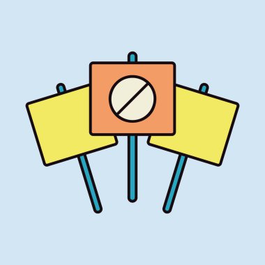 Three placard, big sign, banner, card vector isolated icon. Demonstration, protest, strike, revolution. Graph symbol for your web site design, logo, app, UI