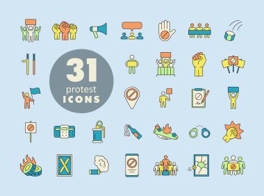 Protest, demonstration, strike, revolution set vector isolated icons. Graph symbol for your web site design, logo, app, UI
