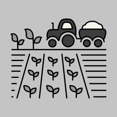 Traktör tarla hasat tohumları izole edilmiş ikon. Tarım işareti. Web sitenizin tasarımı için grafik sembolü, logo, uygulama, UI. Vektör illüstrasyonu, EPS10.