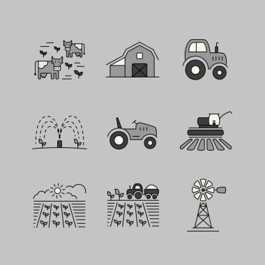 Çiftlik alanı ikonu. Tarım işareti. Web sitenizin tasarımı için grafik sembolü, logo, uygulama, UI. Vektör illüstrasyonu, EPS10