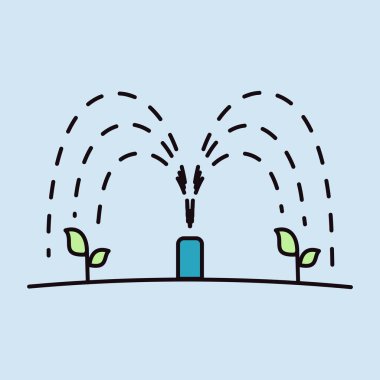 Otomatik sulama ikonu. Teşekkürler. Tarım işareti. Web sitenizin tasarımı için grafik sembolü, logo, uygulama, UI. Vektör illüstrasyonu, EPS10.