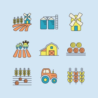 Çiftlik alanı ikonu. Tarım işareti. Web sitenizin tasarımı için grafik sembolü, logo, uygulama, UI. Vektör illüstrasyonu, EPS10