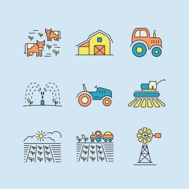 Çiftlik alanı ikonu. Tarım işareti. Web sitenizin tasarımı için grafik sembolü, logo, uygulama, UI. Vektör illüstrasyonu, EPS10