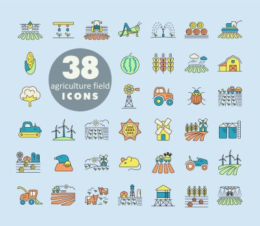Çiftlik alanı ikonu. Tarım işareti. Web sitenizin tasarımı için grafik sembolü, logo, uygulama, UI. Vektör illüstrasyonu, EPS10