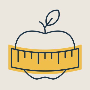 Şerit vektör simgesi ölçümlü elma. Fitness ve kilo kaybı web sitesi için grafik sembolü ve uygulama tasarımı, logo, uygulama, UI