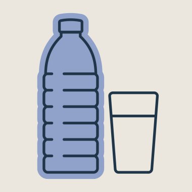 Cam ve bir şişe su vektör ikonu. Fitness ve kilo kaybı web sitesi için grafik sembolü ve uygulama tasarımı, logo, uygulama, UI