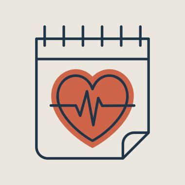Tıbbi kontrol takvim vektör simgesi. Kardiyo eğitim takvimi işareti. Fitness ve kilo kaybı web sitesi için grafik sembolü ve uygulama tasarımı, logo, uygulama, UI