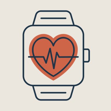 Akıllı saat ekran vektör simgesinde kalp atışı gösterdi. Fitness ve kilo kaybı web sitesi için grafik sembolü ve uygulama tasarımı, logo, uygulama, UI