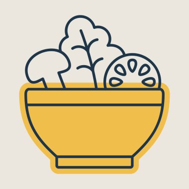 Salata kasesi, domatesli yeşil salata, mantar vektör ikonu. Fitness ve kilo kaybı web sitesi için grafik sembolü ve uygulama tasarımı, logo, uygulama, UI