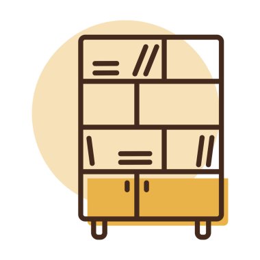 Belge depolama vektör simgesini düzenlemek için dizinleri ve rafları olan ofis dolabı. Mobilya, web sitesi ve uygulama tasarımı için grafik sembolü, logo, uygulama, UI