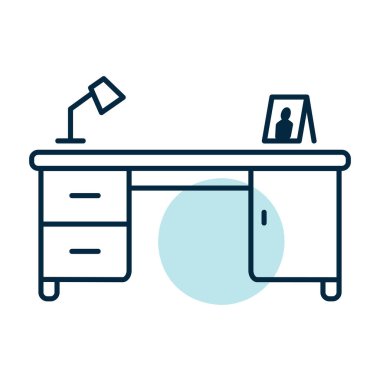 Work desk with lamp vector icon. Graph symbol for furniture, web site and apps design, logo, app, UI clipart