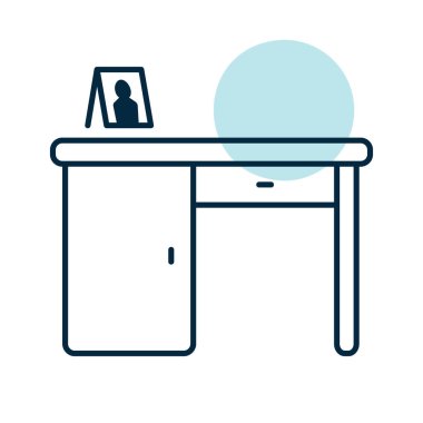 Masa vektör simgesi. Ofis masası imzası. Mobilya, web sitesi ve uygulama tasarımı için grafik sembolü, logo, uygulama, UI