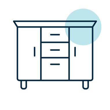 Şifoniyer vektör simgesi. Çekmece işareti. Mobilya, web sitesi ve uygulama tasarımı için grafik sembolü, logo, uygulama, UI