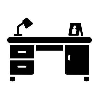 Lamba vektörü simgesiyle çalışma masası. Mobilya, web sitesi ve uygulama tasarımı için grafik sembolü, logo, uygulama, UI