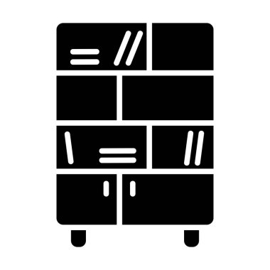 Vektör somut simgesini düzenleyen belge depolama için dizinleri ve rafları olan ofis dolabı. Mobilya, web sitesi ve uygulama tasarımı için grafik sembolü, logo, uygulama, UI