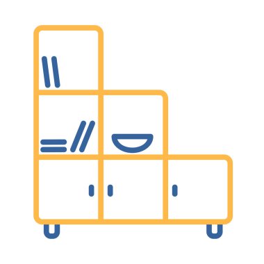 Belge depolama vektör simgesini düzenlemek için dizinleri ve rafları olan ofis dolabı. Mobilya, web sitesi ve uygulama tasarımı için grafik sembolü, logo, uygulama, UI