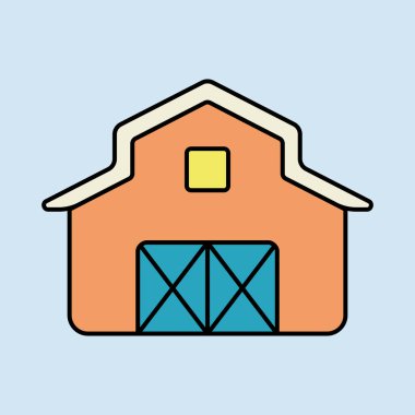 Düz ahır ikonu. Çiftlik hayvanı işareti. Web sitenizin tasarımı için grafik sembolü, logo, uygulama, UI. Vektör illüstrasyonu