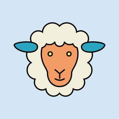 Koyun yassı simgesi. Hayvan kafası. Çiftlik işareti. Web sitenizin tasarımı için grafik sembolü, logo, uygulama, UI. Vektör illüstrasyonu