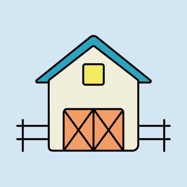 Düz ahır ikonu. Çiftlik hayvanı işareti. Web sitenizin tasarımı için grafik sembolü, logo, uygulama, UI. Vektör illüstrasyonu