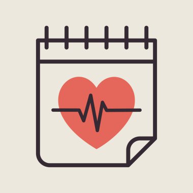 Tıbbi kontrol takvim vektör simgesi. Kardiyo eğitim takvimi işareti. Fitness ve kilo kaybı web sitesi için grafik sembolü ve uygulama tasarımı, logo, uygulama, UI