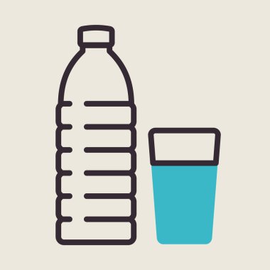 Cam ve bir şişe su vektör ikonu. Fitness ve kilo kaybı web sitesi için grafik sembolü ve uygulama tasarımı, logo, uygulama, UI
