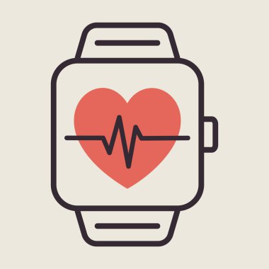 Akıllı saat ekran vektör simgesinde kalp atışı gösterdi. Fitness ve kilo kaybı web sitesi için grafik sembolü ve uygulama tasarımı, logo, uygulama, UI
