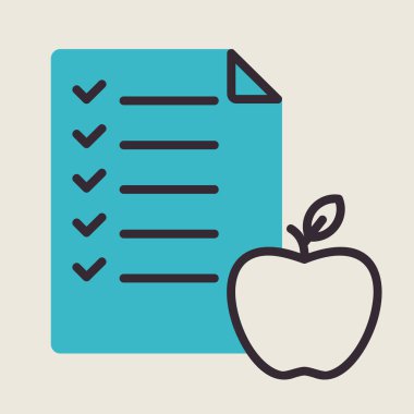 Elma vektör ikonlu diyet listesi. Fitness ve kilo kaybı web sitesi için grafik sembolü ve uygulama tasarımı, logo, uygulama, UI