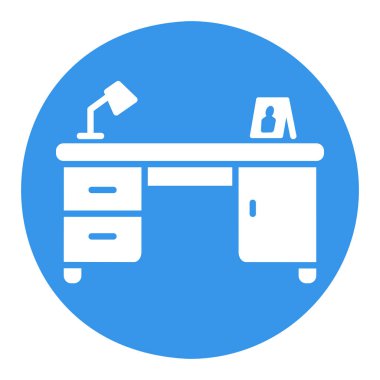 Lamba vektörü simgesiyle çalışma masası. Mobilya, web sitesi ve uygulama tasarımı için grafik sembolü, logo, uygulama, UI