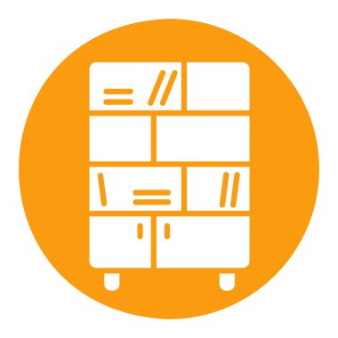 Vektör somut simgesini düzenleyen belge depolama için dizinleri ve rafları olan ofis dolabı. Mobilya, web sitesi ve uygulama tasarımı için grafik sembolü, logo, uygulama, UI