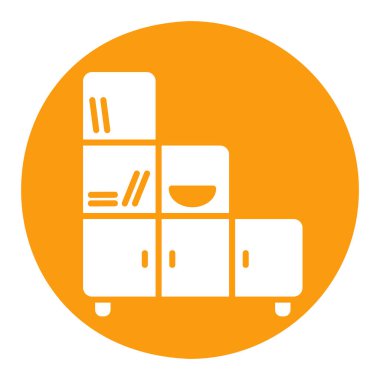 Vektör somut simgesini düzenleyen belge depolama için dizinleri ve rafları olan ofis dolabı. Mobilya, web sitesi ve uygulama tasarımı için grafik sembolü, logo, uygulama, UI