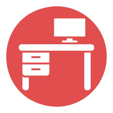 Ofis masası vektör simgesi. Tabela. Mobilya, web sitesi ve uygulama tasarımı için grafik sembolü, logo, uygulama, UI