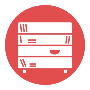 Vektör somut simgesini düzenleyen belge depolama için dizinleri ve rafları olan ofis dolabı. Mobilya, web sitesi ve uygulama tasarımı için grafik sembolü, logo, uygulama, UI