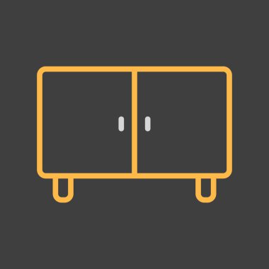 Koyu arkaplan simgesinde komodinin vektörü. Mobilya, web sitesi ve uygulama tasarımı için grafik sembolü, logo, uygulama, UI