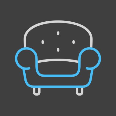Koyu arkaplan simgesinde rahat bir koltuk vektörü. Mobilya, web sitesi ve uygulama tasarımı için grafik sembolü, logo, uygulama, UI