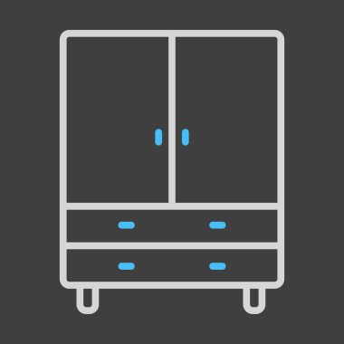 Koyu arkaplan simgesinde dolap vektörü. Mobilya, web sitesi ve uygulama tasarımı için grafik sembolü, logo, uygulama, UI