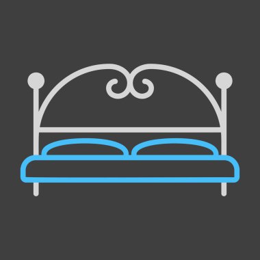 Koyu arkaplan ikonunda büyük yatak vektörü. Mobilya, web sitesi ve uygulama tasarımı için grafik sembolü, logo, uygulama, UI